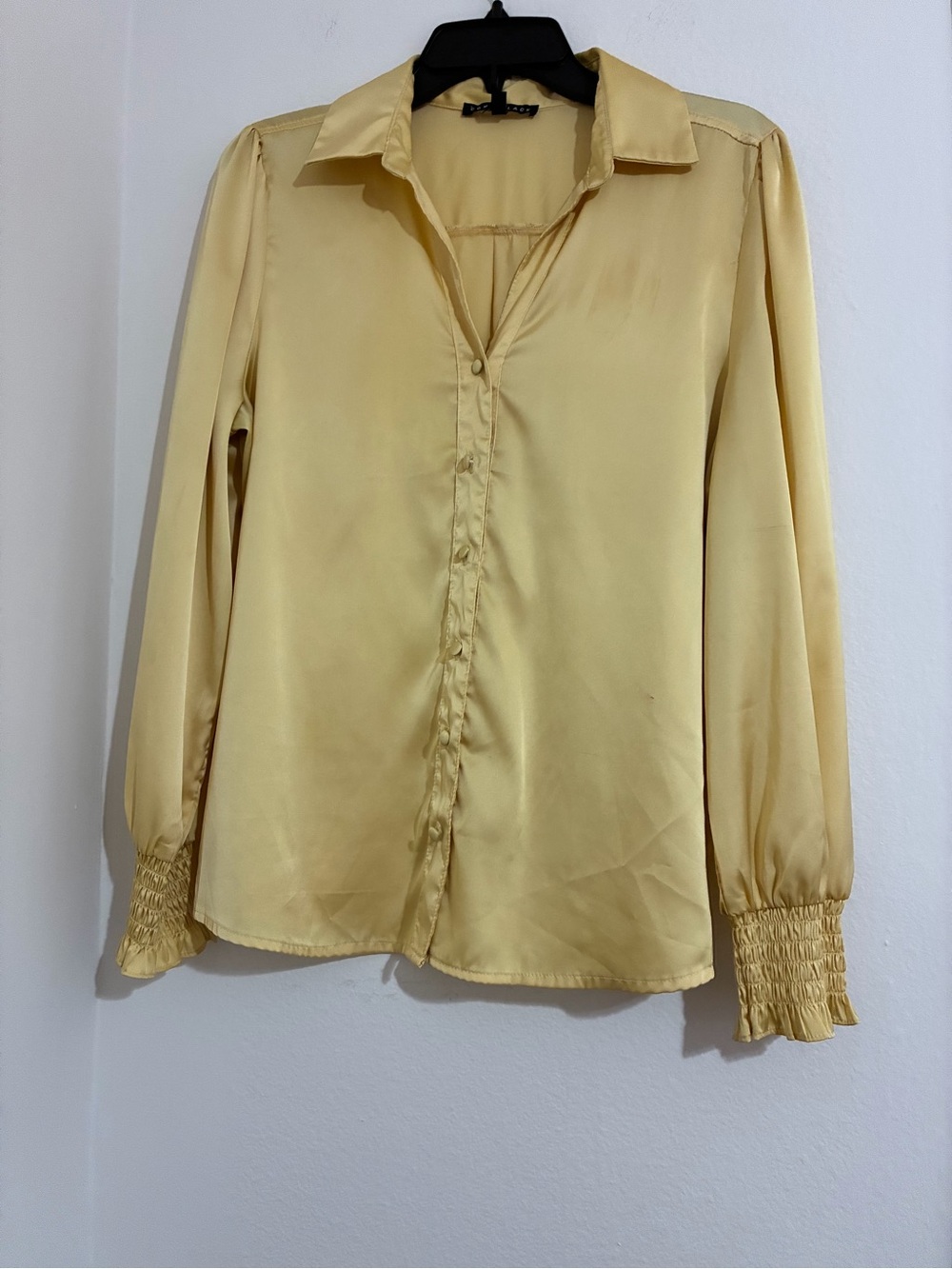 Satin Long-Sleeve Blouse in Soft Yellow